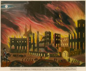 1834年10月16日、炎上した主と下院の家 作： English School