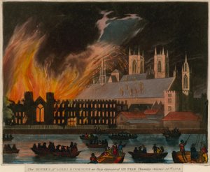 1834年10月16日、炎上した主と下院の家 作： English School
