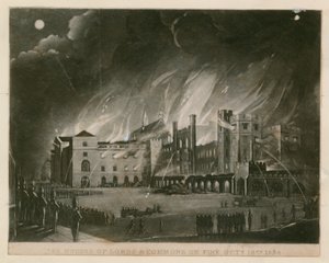 1834年10月16日、上院と下院の火事 作： English School