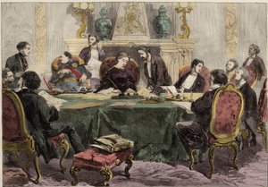 エリゼ宮での閣僚会議で議長を務める皇后摂政ユージェニー - The Empress Regent Eugenie presiding at a Council of Ministers.イラストレイテッド・ロンドン・ニュース」のイラスト 作： English School