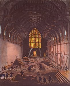 ウェストミンスターホールの内部、1834年（カラー彫刻） 作： English School