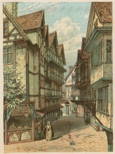 1884年にサウスケンジントンで開催された国際健康展：古いロンドン通り 作： English School