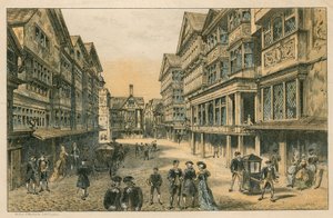 1884年にサウスケンジントンで開催された国際健康展：古いロンドン通り 作： English School