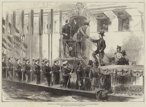 HMSセラピス号でプリンス・オブ・ウェールズに謁見したギリシャ国王(彫刻) 作： English School