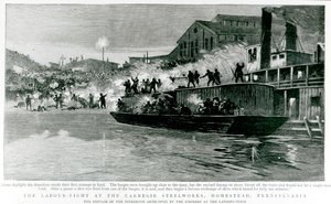 ペンシルバニア州ホームステッドのカーネギー製鉄所での労働争議（1892年7月30日付「The Graphic」より）（リトグラフ版 作： English School