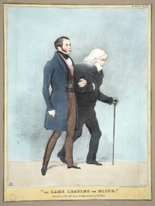盲人を導く跛行者」、パブ。1832年（彩色された彫刻）。 作： English School