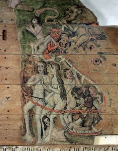 ウェンハストンドゥームの最後のトランプ、1500〜20年頃（塗装済み木材） 作： English School