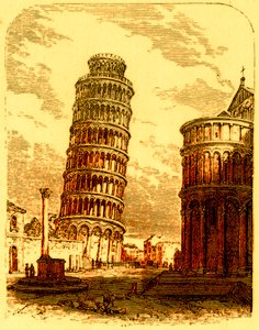 斜塔とピサ大聖堂のアプシス、ジョージチザムによる世界の現状のイラスト、1885年に公開（デジタル拡張画像）