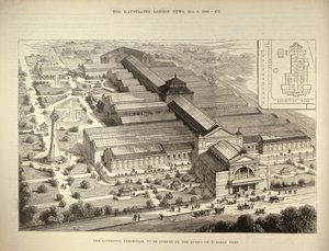 1886年8月5日、イラストレイテッドロンドンニュースより、女王によって開かれるリバプール展 作： English School