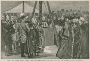 ギルドホールの新しいロンドン市裁判所の礎石を築く主首相 作： English School