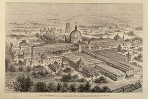 1887年5月7日、イラストレイテッドロンドンニュースより、プリンスオブウェールズがオープンしたマンチェスターロイヤルジュビリー展 作： English School