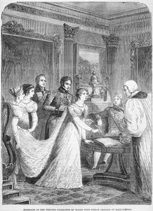 1816年5月2日、ウェールズのシャーロット王女とザクセン＝コーブルクのレオポルド王子との結婚 作： English School