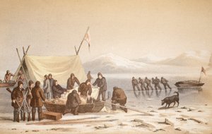 ウェリントン海峡での会議、1851年6月14日、航海からバフィンズベイおよびバロー海峡への描写...、1852年（手描きの彫刻） 作： English School