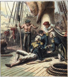 ナポレオン戦争：トラファルガーの海戦（1805年10月21日）では、ヴィルヌーブ提督率いるフランス・スペイン艦隊とネルソン副提督率いるイギリス艦隊が対戦した。彼はそこで死んだ。「トラファルガーの海戦
