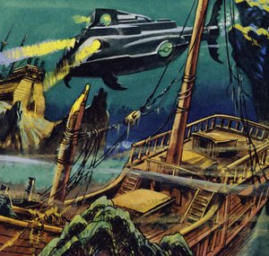 ノーチラスは2つのフランスのガレオン船の破壊された船体を通過しました 作： English School