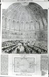 1857年5月9日、The Illustrated London Newsに掲載された大英博物館の新しい読書室 作： English School