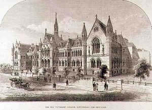The Illustrated London Newsからのノッティンガムの新しい大学カレッジ、1881年2月7日 作： English School