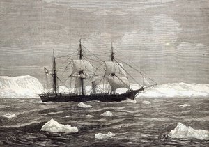北極探検隊：1876年の「イラストレイテッドロンドンニュース」から、記録されているどの船よりも高い緯度に達したことを記念して、アラートの巻上げ色 作： English School