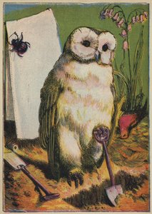 フクロウとカブトムシとコックロビン（カラーリトグラフ）