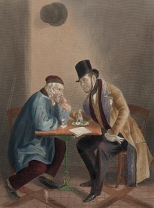 選挙民と酒を酌み交わす国会議員候補者（カラー刻印 作： English School