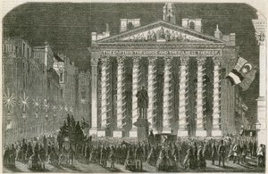 1856年5月29日、ロンドン王立取引所での平和のイルミネーション 作： English School