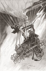 熱気球の危険。 困難に陥り、墜落寸前の気球。 1896 年発行の The Strand Magazine より (litho) 作： English School