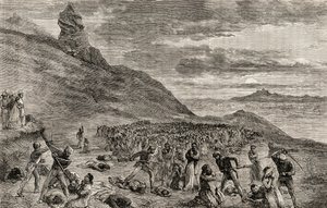 1849年、マダガスカル島でのキリスト教徒の迫害と虐殺、1865年頃（木の彫刻） 作： English School