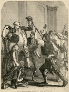 ルイ16世が赤い帽子を採用することを説得する大衆、1792 作： English School