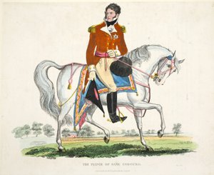ザクセン王子のコーブルク、パブ。 1816年、ウィリアムマッドフォード作「ワーテルローの戦いの歴史的記述」からの挿絵 作： English School