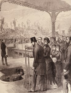 1881年9月17日、イラストレイテッドロンドンニュースより、リバプールで新しいノースドックを開くプリンスオブウェールズ