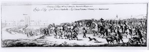 チャールズ2世の行列（1630-85）と彼の新しい女王、ブラガンザのキャサリン（1638-1705）、ポーツマスからハンプトンコートまで、1662年 作： English School
