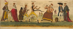 帝国のケイト、またはヨーロッパの警察官の状態、1791年（手塗りのエッチング）を飼いならそうとするプロイセンのプライズファイターと彼の同盟国 作： English School