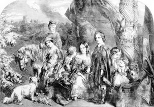 ウィンザーグレートパークの女王とその子供たち、1852年の「イラスト入りロンドンニュース」より 作： English School