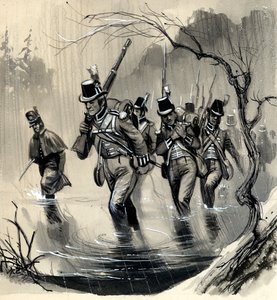 米国との戦争で五大湖でアメリカ人と戦うイギリス海兵隊