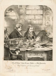 The Ladies of Llangollen」のRt.Honored Lady Eleanor ButlerとMiss Ponsonby、1831年以降（リトグラフ）。 作： English School