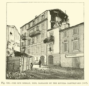 ニース通り、デブレイ通り、1887年のリビエラ地震による被害 作： English School