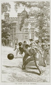 フットボールのラグビーボーイ、ボーイズオウンボリュームのイラスト、1860年頃 作： English School