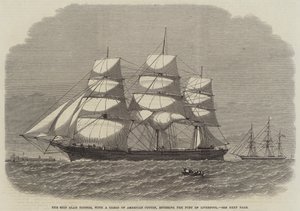アメリカ綿花を積んでリバプール港に入港したGlad Tidings号（版画 作： English School
