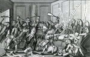 ウォーリック城の包囲、または仲間とライセンス契約者との戦い、1768 作： English School