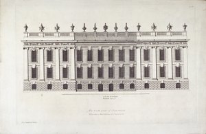 チャッツワースの南面」、コーレン・キャンベル著「ヴィトルヴィウス・ブリタニカスまたは英国の建築家」より（彫刻 作： English School