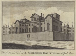 The South east View of the Middlesex Hospital near Oxford Road, London (e.g. the engraving) 作： English School