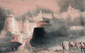 1839年のカブール門の嵐（紙と紙と鉛筆） 作： English School