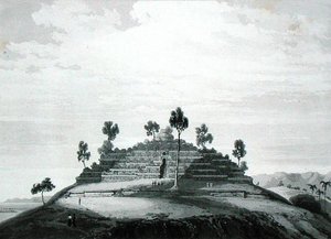 トーマス・スタンフォード・ラッフルズ（1781-1826）著『ジャワ島の歴史』（1830年（第2版）発行）より、ケドゥのボロ地区にあるボロ・ボドの寺院（リトグラフ版 作： English School