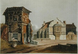 19世紀初頭に出版されたアッカーマンの「芸術のリポジトリ」に掲載されている「The Treaty House, Uxbridge」(カラーリトグラフ) 作： English School