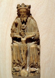 三位一体の神が息子のイエスを十字架上で誘惑した。イギリス派のアルバートルの彫刻。15世紀 パリ国立中世美術館 テルム・ド・クリュニー所蔵 作： English School