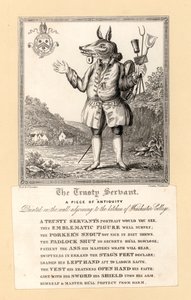 1579年、イギリスの詩人ジョン・ホスキンスがハンプシャー州ウィンチェスター・カレッジのキッチンに隣接する壁に描いた「The Trusty Servant」(彫刻) 作： English School