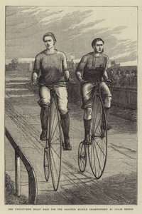 リリー・ブリッジで行われたアマチュア自転車選手権のための25マイルのレース（エングレーヴィング 作： English School