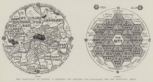 The Unification of London, a Proposal for Defining and Equalising the New Municipal Areas (e.g. engraving) 作： English School