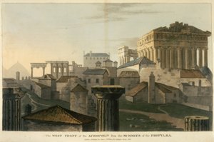 J.C.ホブハウス作「1809年から1810年にかけてのアルバニア、およびその他の州からコンスタンチノープルへの旅」より、プロピレア山頂からのアクロポリス西正面。 作： English School