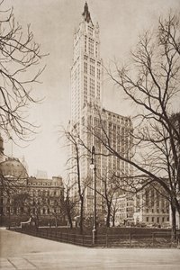 1920年に出版されたHGウェルズの「歴史の概要」第2巻、ニューヨークのウールワースビルディングのイラスト 作： English School